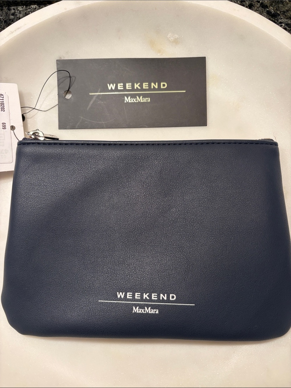Weekend Max Mara Navy Leather Toiletry Pouch